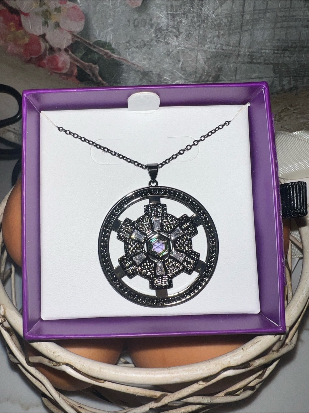 Black Crystal Accent Round Statement Necklace - Women Jewelry